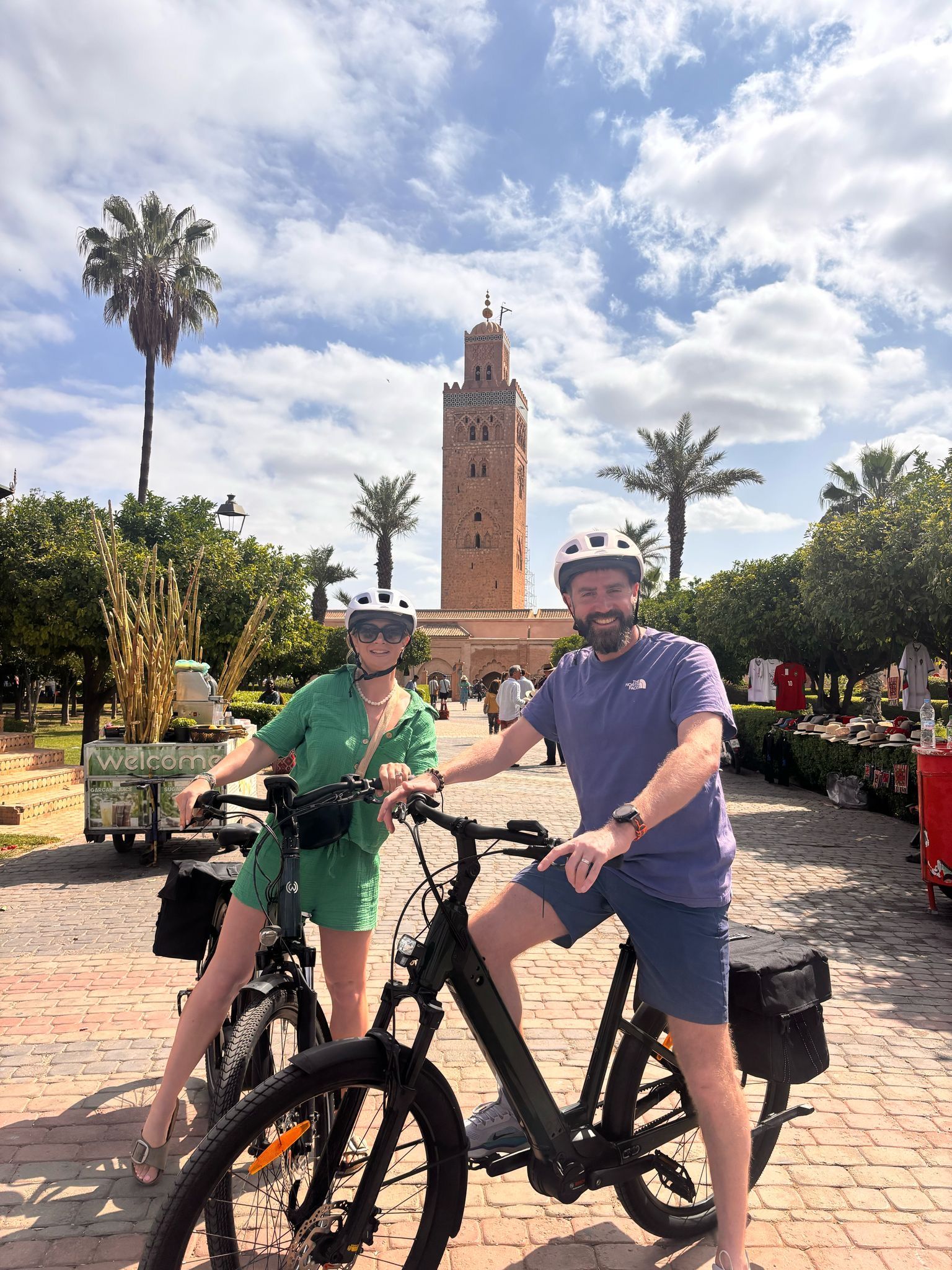 Happy tourists on e-bike tour